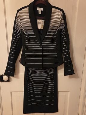 Carmen Marc Valvo Black and White Striped Two-Piece Skirt Set